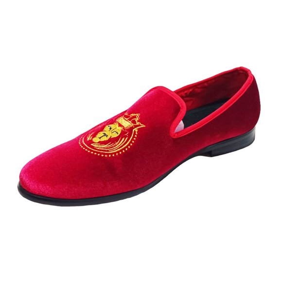ELANROMAN Men RED Velvet Loafers Embroidered 1.0 and party shoes Size - Picture 3 of 9